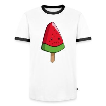 Glace à la pastèque Art sur un bâton - T-shirt contrasté Homme - blanc/noir - Devant - AI Model Female 172 light (172cm) & AI Model Male 178 dark (178cm)