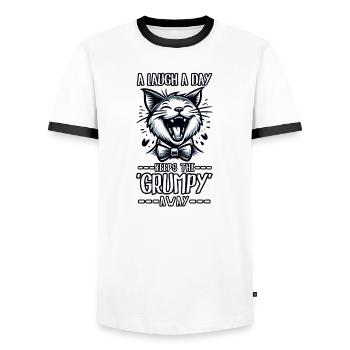 EIN LOUGH AM TAG HÄLT DIE MÜRRISCHEN FERN, LUSTIG - Männer Kontrast-T-Shirt - Weiß/Schwarz - Vorne - AI Model Female 172 light (172cm) & AI Model Male 178 dark (178cm)