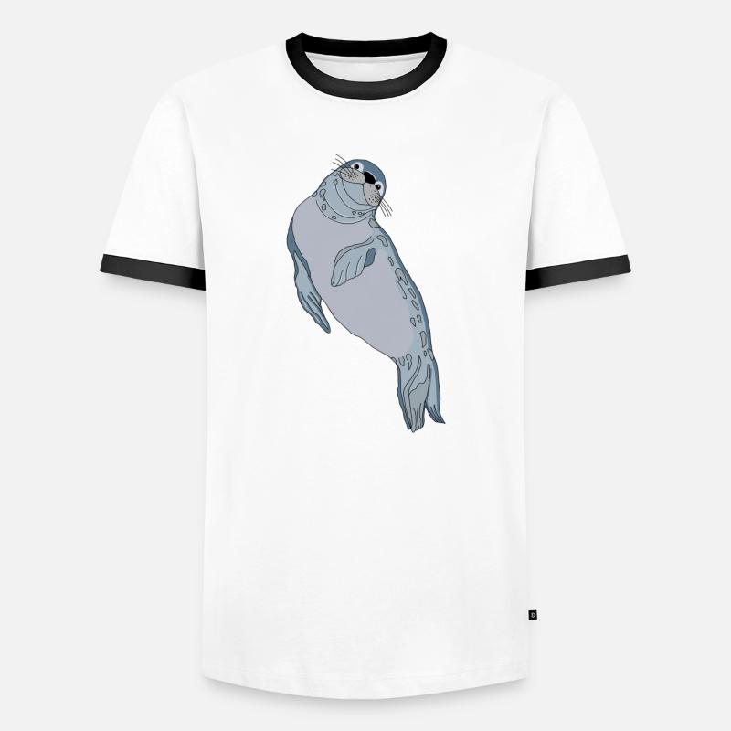 Robbe Seehund - Männer Kontrast-T-Shirt - Weiß/Schwarz