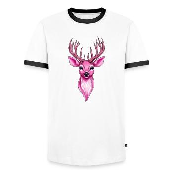 pink rosa Fantasy Reh - Männer Kontrast-T-Shirt - Weiß/Schwarz - Vorne - AI Model Female 172 light (172cm) & AI Model Male 178 dark (178cm)