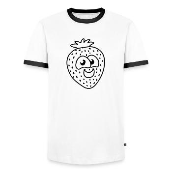 kleine Erdbeere - line - Männer Kontrast-T-Shirt - Weiß/Schwarz - Vorne - AI Model Female 172 light (172cm) & AI Model Male 178 dark (178cm)