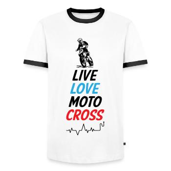 Live Love Motocross - Men's Ringer Shirt - white/black - Front - AI Model Female 172 light (172cm) & AI Model Male 178 dark (178cm)
