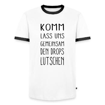 den Drops lutschen - Männer Kontrast-T-Shirt - Weiß/Schwarz - Vorne - AI Model Female 172 light (172cm) & AI Model Male 178 dark (178cm)