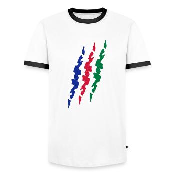 scar_flag_vec_3 en - Men's Ringer Shirt - white/black - Front - AI Model Female 172 light (172cm) & AI Model Male 178 dark (178cm)