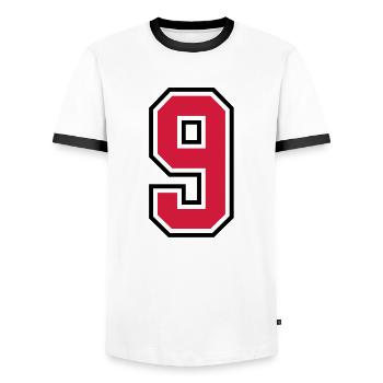 sports jersey number 9 nine - Men's Ringer Shirt - white/black - Front - AI Model Female 172 light (172cm) & AI Model Male 178 dark (178cm)