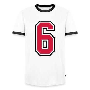 sports jersey number 6 six - Men's Ringer Shirt - white/black - Front - AI Model Female 172 light (172cm) & AI Model Male 178 dark (178cm)