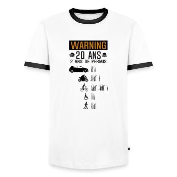 20 ans anniversaire permis conduire accident - T-shirt contrasté Homme - blanc/noir - Devant - AI Model Female 172 light (172cm) & AI Model Male 178 dark (178cm)