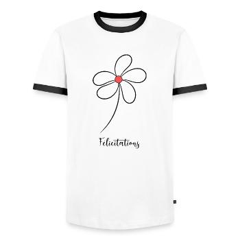 BRAVO. FELICITATIONS. NAISSANCE. ANNIVERSAIRE. BAC - T-shirt contrasté Homme - blanc/noir - Devant - AI Model Female 172 light (172cm) & AI Model Male 178 dark (178cm)