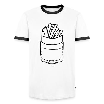 Shirt bag French fries - Men's Ringer Shirt - white/black - Front - AI Model Female 172 light (172cm) & AI Model Male 178 dark (178cm)
