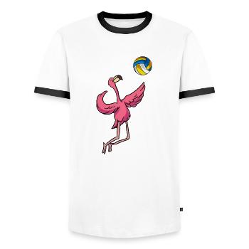 Volleyball Flamingo Volleyball-Team Trainer - Männer Kontrast-T-Shirt - Weiß/Schwarz - Vorne - AI Model Female 172 light (172cm) & AI Model Male 178 dark (178cm)