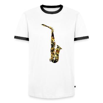YellowInBolle Sax - Men's Ringer Shirt - white/black - Front - AI Model Female 172 light (172cm) & AI Model Male 178 dark (178cm)