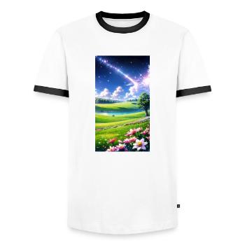 Landscape with 4 Areas, Generative AI - Men's Ringer Shirt - white/black - Front - AI Model Female 172 light (172cm) & AI Model Male 178 dark (178cm)