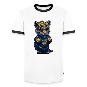 1.Klasse, Schulanfänger, Erstklässler - Männer Kontrast-T-Shirt - Weiß/Schwarz - Vorne - AI Model Female 172 light (172cm) & AI Model Male 178 dark (178cm)