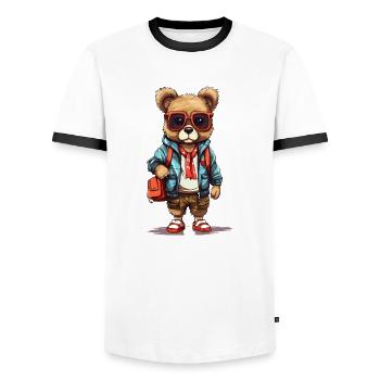 Cute Bear Cartoon - Männer Kontrast-T-Shirt - Weiß/Schwarz - Vorne - AI Model Female 172 light (172cm) & AI Model Male 178 dark (178cm)