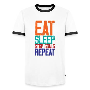 Eat Sleep Stop Goals Repeat 3 - Männer Kontrast-T-Shirt - Weiß/Schwarz - Vorne - AI Model Female 172 light (172cm) & AI Model Male 178 dark (178cm)