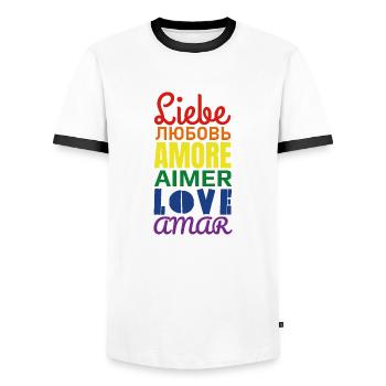 Liebe - Männer Kontrast-T-Shirt - Weiß/Schwarz - Vorne - AI Model Female 172 light (172cm) & AI Model Male 178 dark (178cm)