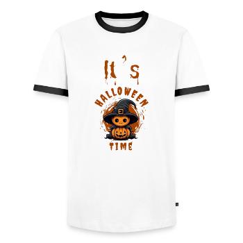 Halloween citrouille - T-shirt contrasté Homme - blanc/noir - Devant - AI Model Female 172 light (172cm) & AI Model Male 178 dark (178cm)
