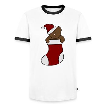 Teddy chaussette père Noël chapeau ours de Noël - T-shirt contrasté Homme - blanc/noir - Devant - AI Model Female 172 light (172cm) & AI Model Male 178 dark (178cm)