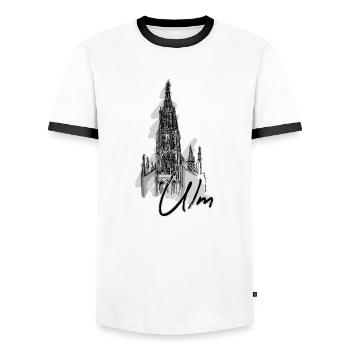 Ulm - Männer Kontrast-T-Shirt - Weiß/Schwarz - Vorne - AI Model Female 172 light (172cm) & AI Model Male 178 dark (178cm)