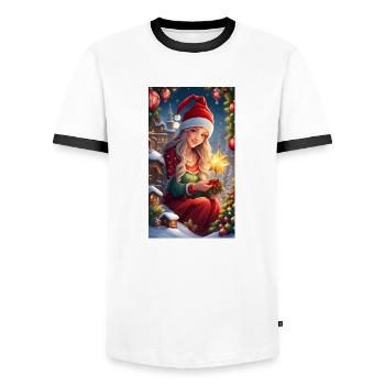 Season's Greetings - Men's Ringer Shirt - white/black - Front - AI Model Female 172 light (172cm) & AI Model Male 178 dark (178cm)