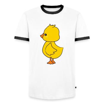 Niedliche Baby-Ente Figur 3 - Männer Kontrast-T-Shirt - Weiß/Schwarz - Vorne - AI Model Female 172 light (172cm) & AI Model Male 178 dark (178cm)