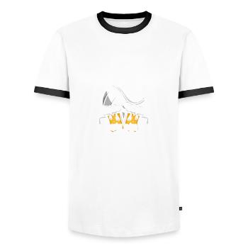 Lustiger Spruch Volleyball Bier darum bin ich hier - Männer Kontrast-T-Shirt - Weiß/Schwarz - Vorne - AI Model Female 172 light (172cm) & AI Model Male 178 dark (178cm)