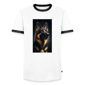 Dog German Shepherd - Men's Ringer Shirt - white/black - Front - AI Model Female 172 light (172cm) & AI Model Male 178 dark (178cm)