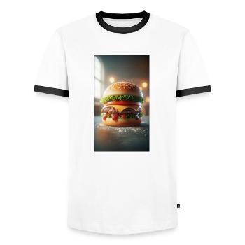 Hamburger - Männer Kontrast-T-Shirt - Weiß/Schwarz - Vorne - AI Model Female 172 light (172cm) & AI Model Male 178 dark (178cm)