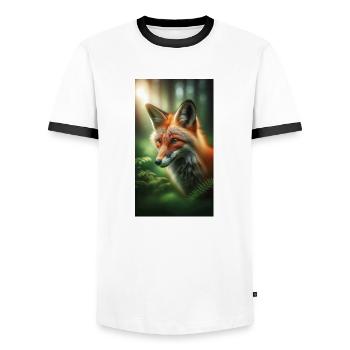 Fuchs - Männer Kontrast-T-Shirt - Weiß/Schwarz - Vorne - AI Model Female 172 light (172cm) & AI Model Male 178 dark (178cm)
