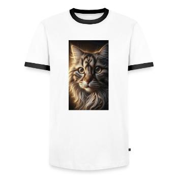 Cat Portrait - Men's Ringer Shirt - white/black - Front - AI Model Female 172 light (172cm) & AI Model Male 178 dark (178cm)
