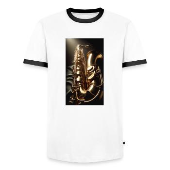 Saxophone - Men's Ringer Shirt - white/black - Front - AI Model Female 172 light (172cm) & AI Model Male 178 dark (178cm)