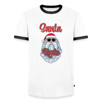 11897 Santa Rocks Full - Men's Ringer Shirt - white/black - Front - AI Model Female 172 light (172cm) & AI Model Male 178 dark (178cm)