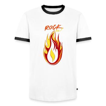 Rock on Fire & Flame - Men's Ringer Shirt - white/black - Front - AI Model Female 172 light (172cm) & AI Model Male 178 dark (178cm)