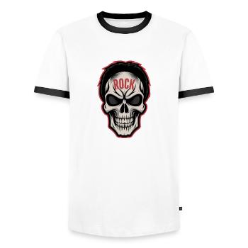 Rock Music Skull - Men's Ringer Shirt - white/black - Front - AI Model Female 172 light (172cm) & AI Model Male 178 dark (178cm)