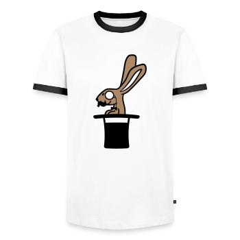 Sir Rabbit Monocle Glasses Beard Top Hat Wizard - Men's Ringer Shirt - white/black - Front - AI Model Female 172 light (172cm) & AI Model Male 178 dark (178cm)