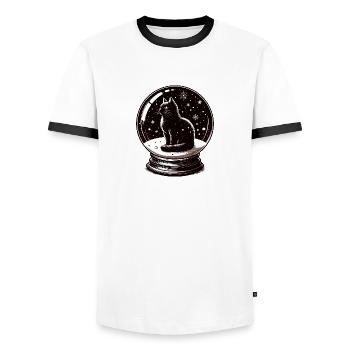 Snow globe with black cat winter for - Men's Ringer Shirt - white/black - Front - AI Model Female 172 light (172cm) & AI Model Male 178 dark (178cm)