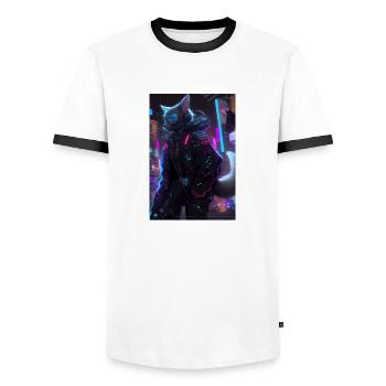 Cyber Cat - Men's Ringer Shirt - white/black - Front - AI Model Female 172 light (172cm) & AI Model Male 178 dark (178cm)
