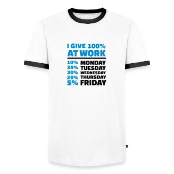 I give 100% at work - T-shirt contrasté Homme - blanc/noir - Devant - AI Model Female 172 light (172cm) & AI Model Male 178 dark (178cm)