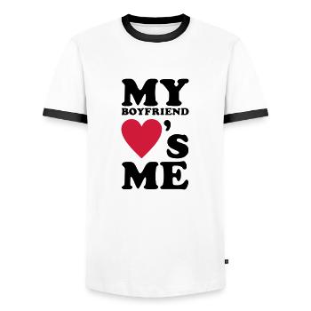 My Boyfriend loves me - T-shirt contrasté Homme - blanc/noir - Devant - AI Model Female 172 light (172cm) & AI Model Male 178 dark (178cm)