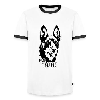 Australian Kelpie loved by a Kelpie Dog Wilsigns - Men's Ringer Shirt - white/black - Front - AI Model Female 172 light (172cm) & AI Model Male 178 dark (178cm)