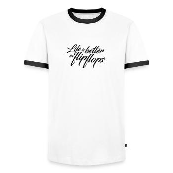 Life is better in flip flops - Men's Ringer Shirt - white/black - Front - AI Model Female 172 light (172cm) & AI Model Male 178 dark (178cm)