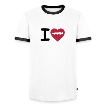Fishing - I love pike - Men's Ringer Shirt - white/black - Front - AI Model Female 172 light (172cm) & AI Model Male 178 dark (178cm)