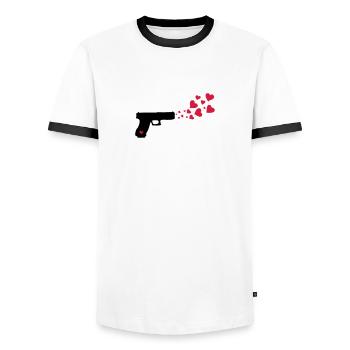 Love Pistol - Men's Ringer Shirt - white/black - Front - AI Model Female 172 light (172cm) & AI Model Male 178 dark (178cm)