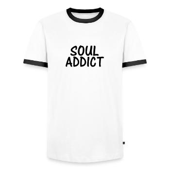 soul addict - Men's Ringer Shirt - white/black - Front - AI Model Female 172 light (172cm) & AI Model Male 178 dark (178cm)