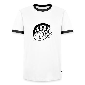 Darts Board Logo Design - Männer Kontrast-T-Shirt - Weiß/Schwarz - Vorne - AI Model Female 172 light (172cm) & AI Model Male 178 dark (178cm)