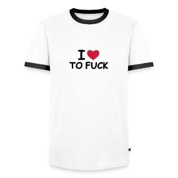 I Love To Fuck - Men's Ringer Shirt - white/black - Front - AI Model Female 172 light (172cm) & AI Model Male 178 dark (178cm)