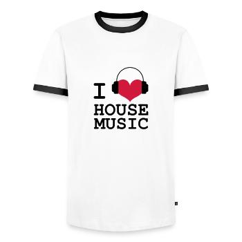 I Love House Music - T-shirt contrasté Homme - blanc/noir - Devant - AI Model Female 172 light (172cm) & AI Model Male 178 dark (178cm)