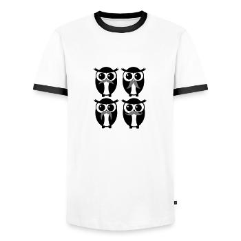 moustache owl - T-shirt contrasté Homme - blanc/noir - Devant - AI Model Female 172 light (172cm) & AI Model Male 178 dark (178cm)