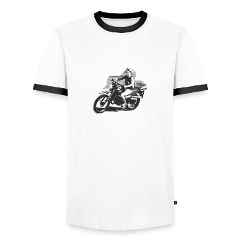 TOMZOFF Bikerin - Männer Kontrast-T-Shirt - Weiß/Schwarz - Vorne - AI Model Female 172 light (172cm) & AI Model Male 178 dark (178cm)