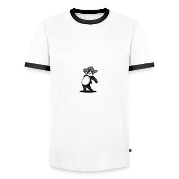 Glitzer Las Vegas Disco Cowboy Hut Tanzender Panda - Männer Kontrast-T-Shirt - Weiß/Schwarz - Vorne - AI Model Female 172 light (172cm) & AI Model Male 178 dark (178cm)